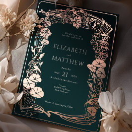 Invitación Con Relieve Metalizado Rosa verde esmeralda Boda floral de oro