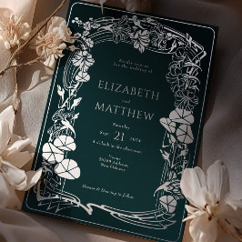 Invitación Con Relieve Metalizado Rosa verde esmeralda Boda floral de oro