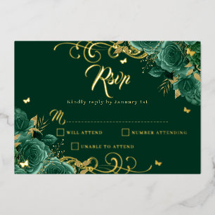 Invitación Con Relieve Metalizado Rosa Verde Floral Oro Swirl Oro Quinceanera