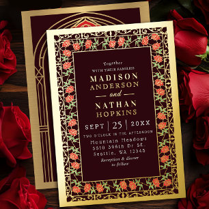 Invitación Con Relieve Metalizado Rosa Vintage StainGlass Victorian Boda