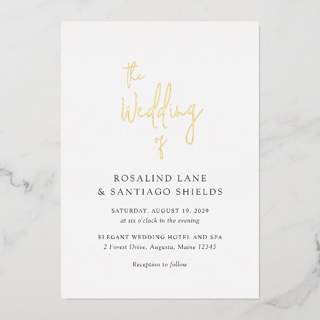 Invitación Con Relieve Metalizado Rosalind Typografía moderna Boda elegante (Anverso)