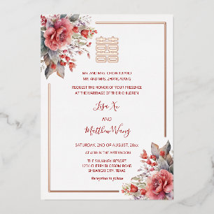 Invitación Con Relieve Metalizado Rosas acuarela Rosa Dorada Boda China