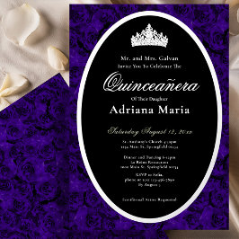 Invitación Con Relieve Metalizado Rosas Azules Elegantes Quinceañera Floral de Plata