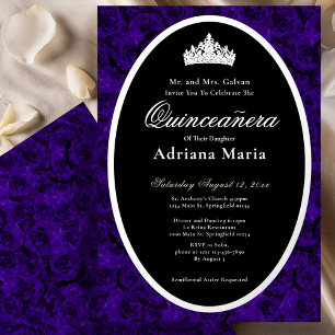 Invitación Con Relieve Metalizado Rosas Azules Elegantes Quinceañera Floral de Plata