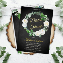 Invitación Con Relieve Metalizado Rosas blancas | Eucalyptus Greenery Bridal Shower 