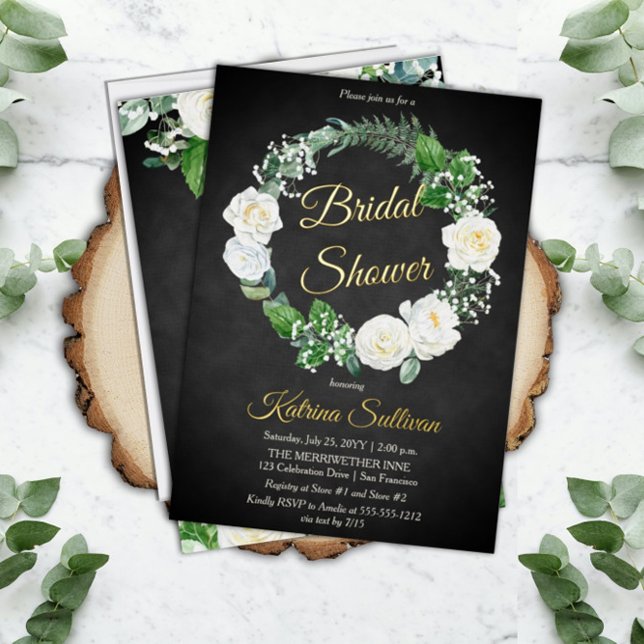 Invitación Con Relieve Metalizado Rosas blancas | Eucalyptus Greenery Bridal Shower  (Subido por el creador)