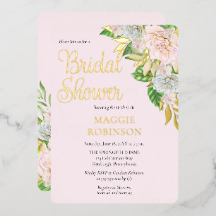 Invitación Con Relieve Metalizado Rosas Blancas Orquídeas Boho Flores Bridal Showe