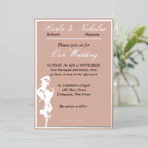 Invitación Con Relieve Metalizado Rosas, Bodas de Canela Pálida, Plata