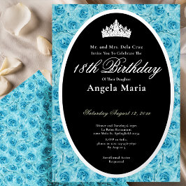 Invitación Con Relieve Metalizado Rosas Clásicas Turquesas Cumpleaños 18 Debut Silve