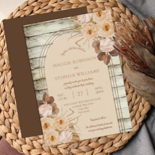 Invitación Con Relieve Metalizado Rosas de caramelo boho Bodas de hierbas secas