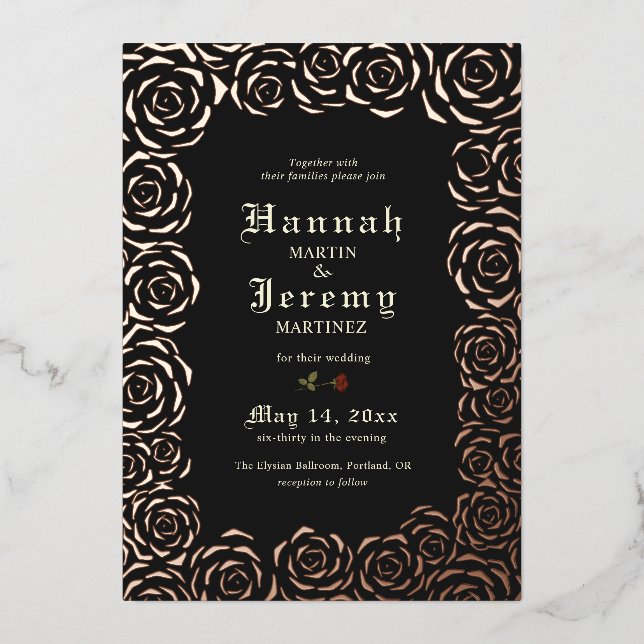 Invitación Con Relieve Metalizado Rosas de época Rosa elegante (Anverso)