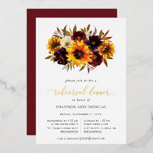 Invitación Con Relieve Metalizado Rosas de girasol Rústico Otoño Cena de ensayo Dora