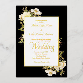 Invitación Con Relieve Metalizado Rosas de marfil elegantes negro Lux