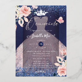 Invitación Con Relieve Metalizado Rosas de Rubor de Quinceanera Relieve metalizado p