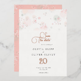 Invitación Con Relieve Metalizado Rosas de Té Suaves Boda Guardar la Fecha