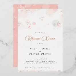 Invitación Con Relieve Metalizado Rosas de té suaves ensayan cena