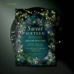 Invitación Con Relieve Metalizado Rosas forestales encantados Dulce mágico de oro li