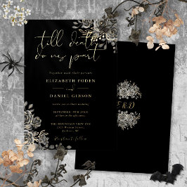 Invitación Con Relieve Metalizado Rosas Góticos Boda Floral Negro Y Oro