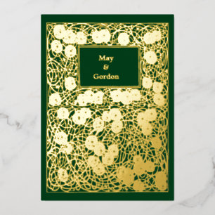 Invitación Con Relieve Metalizado Rosas Mackintosh de las Artes Vintage y la Artesan