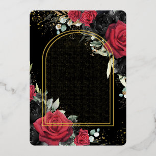 Invitación Con Relieve Metalizado Rosas Rojas Negras Arco Floral Quinceañera Dulces