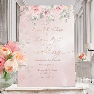 Invitación Con Relieve Metalizado Rosas Rosadas de Jardín Secreto Romántico con Dora