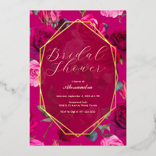 Invitación Con Relieve Metalizado Rosas rosadas en Viva Magenta Desayuno de novia
