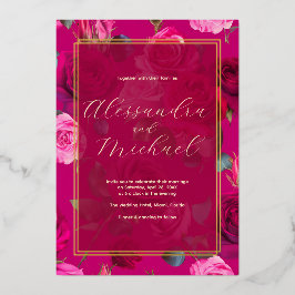 Invitación Con Relieve Metalizado Rosas rosas rosas en Viva Magenta | BODA