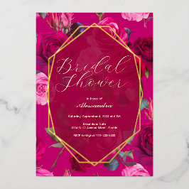 Invitación Con Relieve Metalizado Rosas rosas rosas en Viva Magenta | Ducha de novia