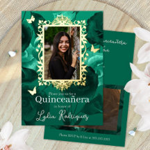 Rosas verdes azuladas, mariposas doradas Quinceañe