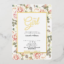 Rosas Vintage Elegantes, Baby Shower Dorado