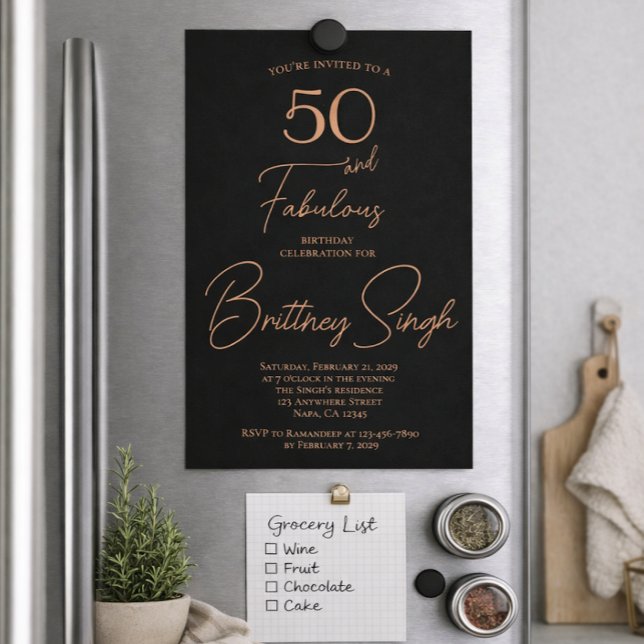 Invitación Con Relieve Metalizado Rose Foil Fifty and Fabulous 50th Birthday Party  (Subido por el creador)