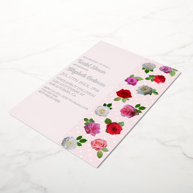 Invitación Con Relieve Metalizado Rose Garden Party Bridal Shower (girado)