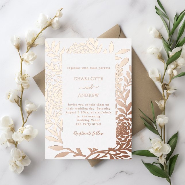 Invitación Con Relieve Metalizado Rose gold botanical luxury wedding (Subido por el creador)
