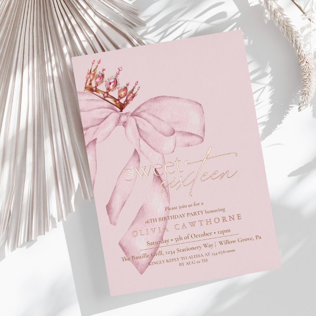 Invitación Con Relieve Metalizado  Rose Gold Elegant Sweet Sixteen Birthday Party (Subido por el creador)