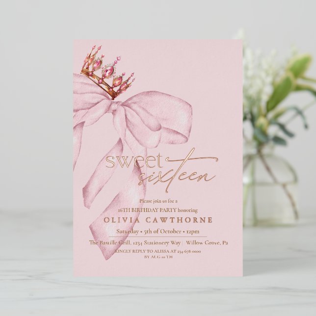 Invitación Con Relieve Metalizado  Rose Gold Elegant Sweet Sixteen Birthday Party (Anverso de pie)