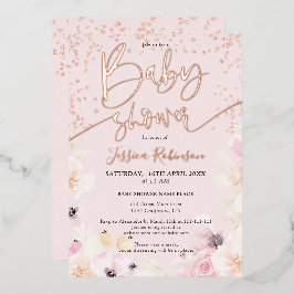 Invitación Con Relieve Metalizado Rose Gold floral watercolor pink baby shower