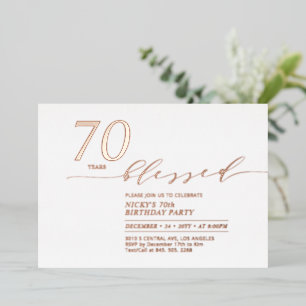 Invitación Con Relieve Metalizado Rose Gold Foil 70 Años Cumpleaños Fiesta de Cump