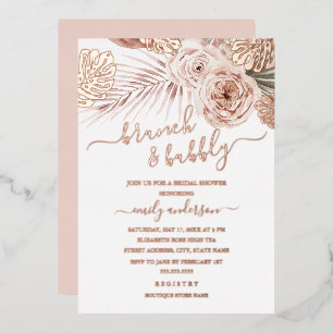 Invitación Con Relieve Metalizado ROSE GOLD FOIL Desayuno Brunch Y Burbujeante Despe