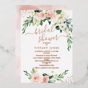 Invitación Con Relieve Metalizado ROSE GOLD FOIL Rosa Bridal Shower Floral
