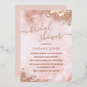 Invitación Con Relieve Metalizado ROSE GOLD FOIL Rosa Melocotón Mariposa Despedida d