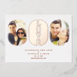 Invitación Con Relieve Metalizado Rose Gold Love Quote Wedding 2 Photos Couple