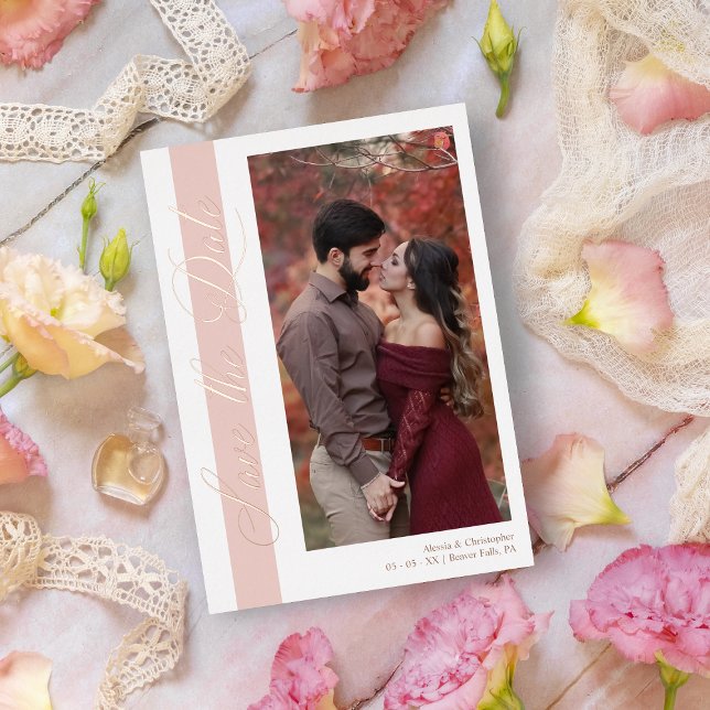 Invitación Con Relieve Metalizado Rose Gold Wedding Romantic Hand Lettered Photo (Subido por el creador)