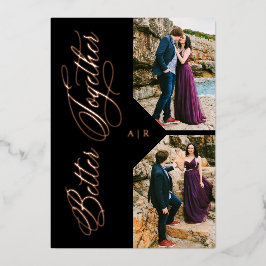 Invitación Con Relieve Metalizado Rose Gold Whimsical Luxury Modern 2 Photos Collage