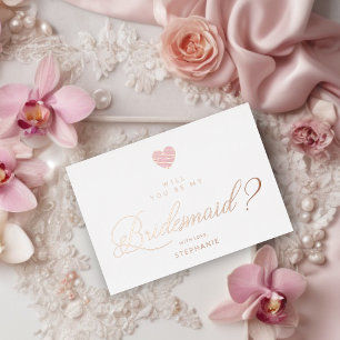 Invitación Con Relieve Metalizado Rose Gold Will You Be My Bridesmaid Pink Heart