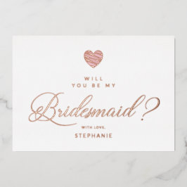 Invitación Con Relieve Metalizado Rose Gold Will You Be My Bridesmaid Pink Heart