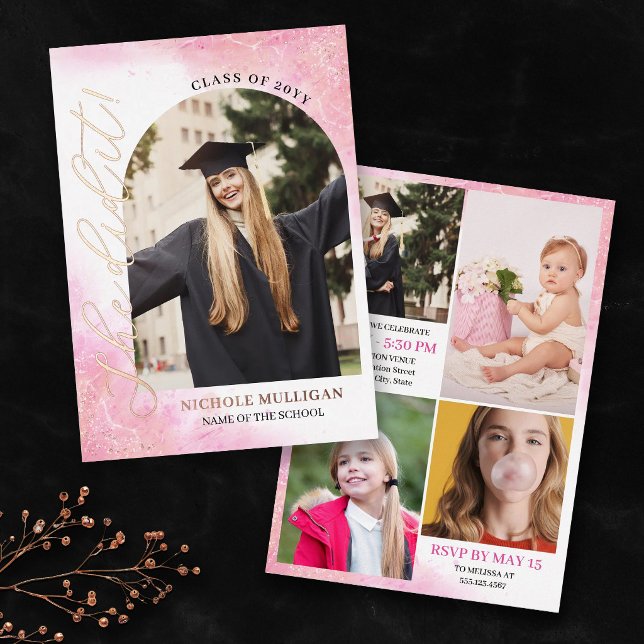 Invitación Con Relieve Metalizado Rosy Pink She Did It Graduation Announcement Party (Subido por el creador)