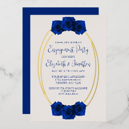 Invitación Con Relieve Metalizado Royal Blue and Gold Geometric Engagement Party