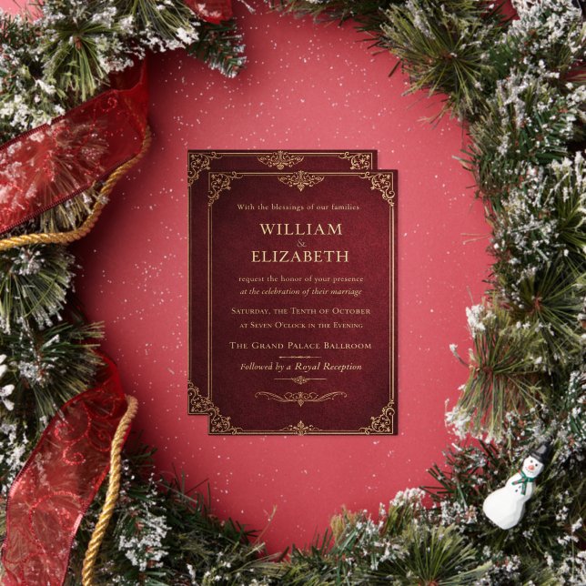 Invitación Con Relieve Metalizado Royal Burgundy & Gold Wedding Invitation (in situ)