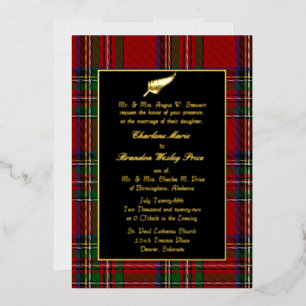 Invitación Con Relieve Metalizado Royal Stewart Tartan Plaid Boda