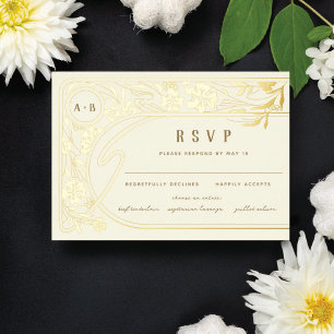 Invitación Con Relieve Metalizado RSVP Arte Nouveau con Hoja de Arco